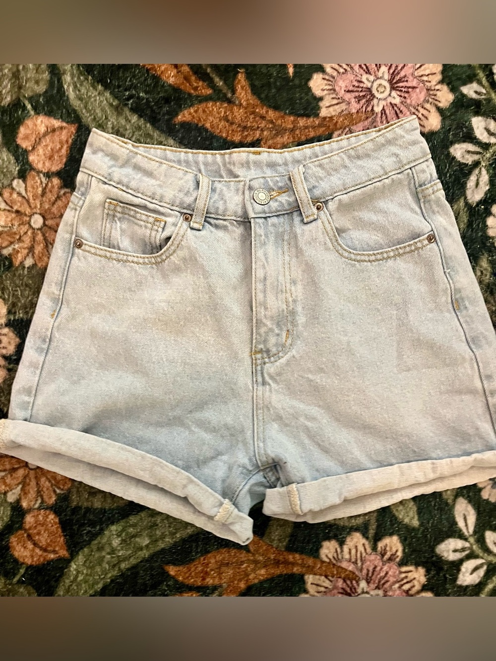 SHEIN Light Blue High-Rise Rolled Hem Denim Shorts